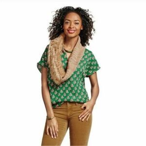 CAbi Stevie #3252 Gorgeous Green and Tan Blouse